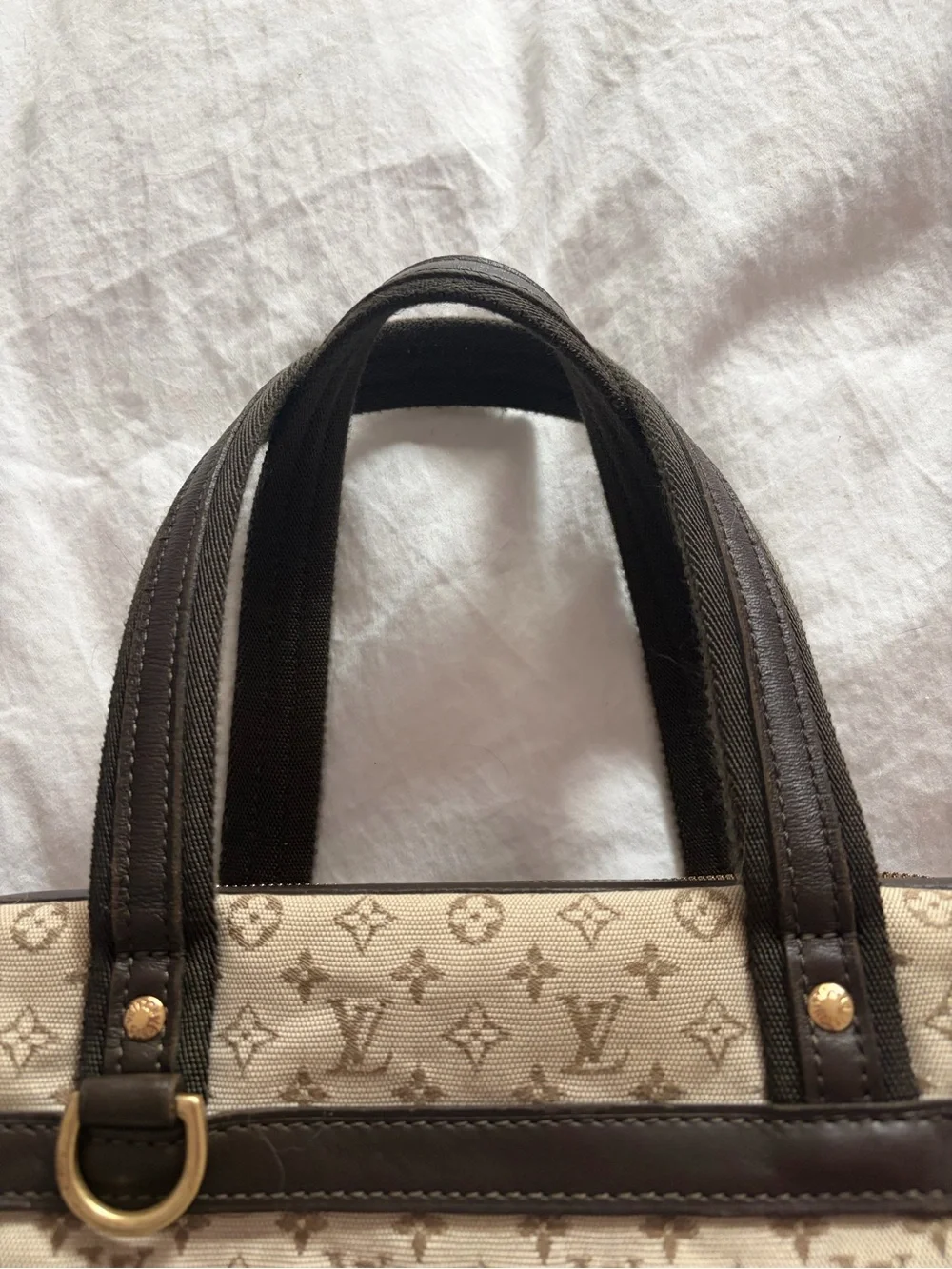 Louis Vuitton mini Beige Monogram bowler with Dark Brown Trim and Patch Details